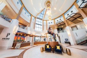 Interior of Wild Horse Pass lobby with a horse statue