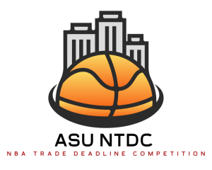 ASU NTDC NBA Trade Deadline Competition logo with three city buildings behind an orange basketball